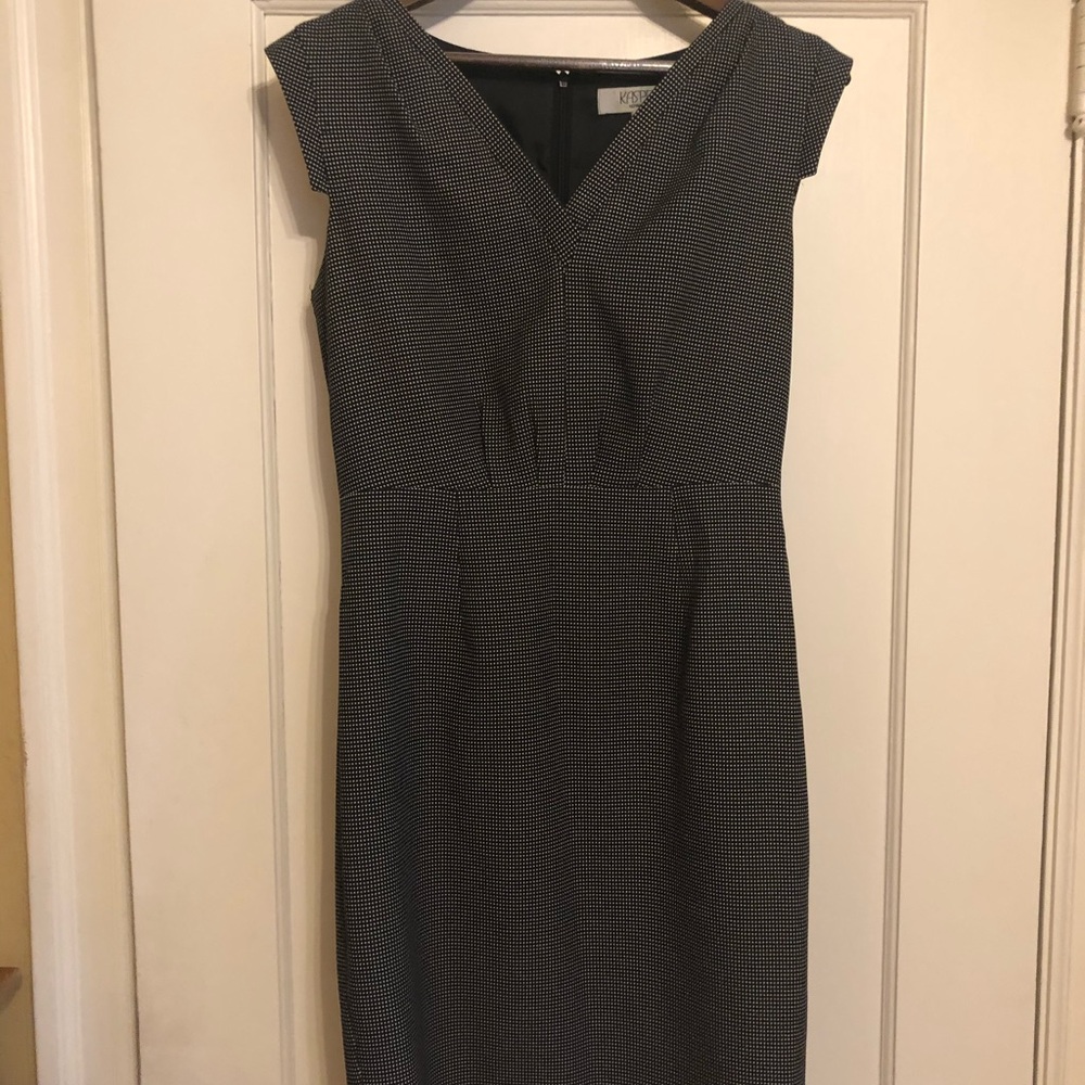 Dress for office. Grey with small white dots.